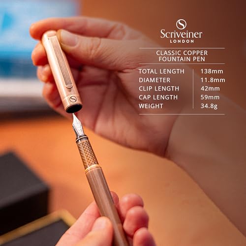 Scriveiner Luxury Fountain Pen - Stunning Copper Luxury Pen, Schmidt Gilded Nib (Fine), Converter, Best Pen Gift Set for Men & Women, Professional, Executive, Office, Nice Pens