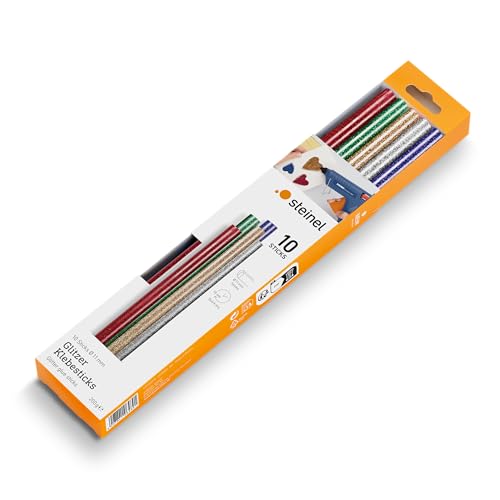Steinel Glitzer Klebesticks Sticks, 200 g, 200 mm Length, Hot Melt Glue in 5 Different Colours, Ø 11 mm - 10 Stück, Glitter