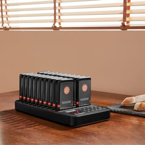 VEVOR Restaurant Pager System,Touch Screen Keyboad Wireless Long Range Lineup Waiting Queue Signal, Guest Customer Calling Beepers with Vibration & Flashing, 20 Buzzers