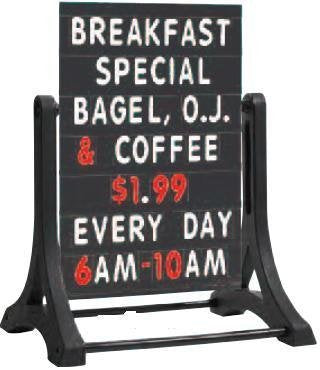 THE Rocker Deluxe Frameless Double Sided Sidewalk Sign W/Black Changeable LETTERBOARD, 36H X 24W