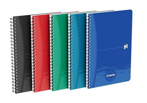 Oxford 5 x A5 Lined Spiral Notebook Oceanis Recycled Plastic from the Sea 180 Pages 5 Colours