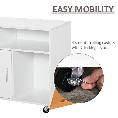 BYLUXA Printer Stand with Storage and Drawer, Mobile Office Cabinet Organizer Desktop on Wheels with 2 Locking Brakes, Rolling File Cart for Home Office Kitchen Living Room