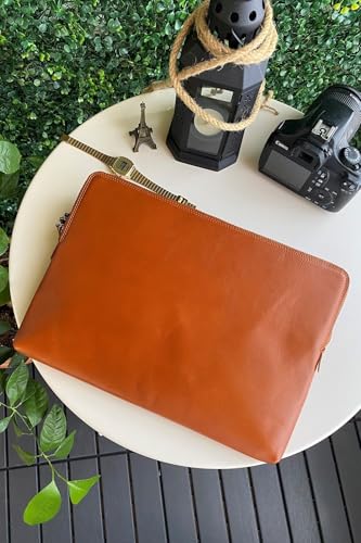 SODEF Renton Premium Genuine Leather 13-Inch Tablet & Laptop Sleeve - Brown - Brown