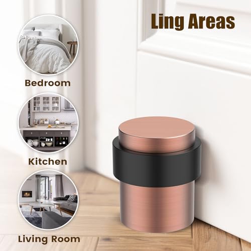 RINJUN 10 Pack ​Antique Copper Door Stoppers for Floor Mounting， Door Stopper Heavy Duty，304 Stainless Steel Cylindrical Made with Rubber Bumper，Floor Mount Door Holder Keep Door Open