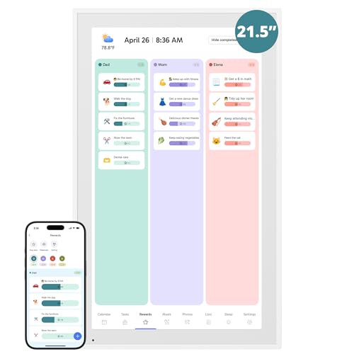 Digital Wall Calendar 21.5 Inch – Interactive Touch Screen Electronic Calendar & Smart Family Hub with Cross-Device Sync, Schedules Reminders, Chore Chart, Rewards & Photo Display