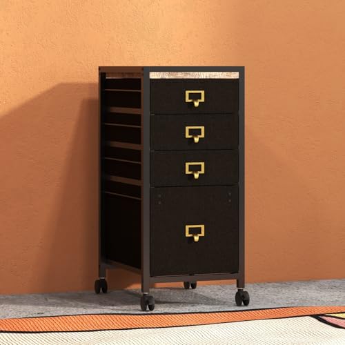 Takywep 4-Drawer Mobile File Cabinet on Wheels, Rolling Storage Organizer for Letter & a4 Documents, Fabric Vertical Home Office Filing Cabinet, Small Under Desk Portable Storage Unit, Black