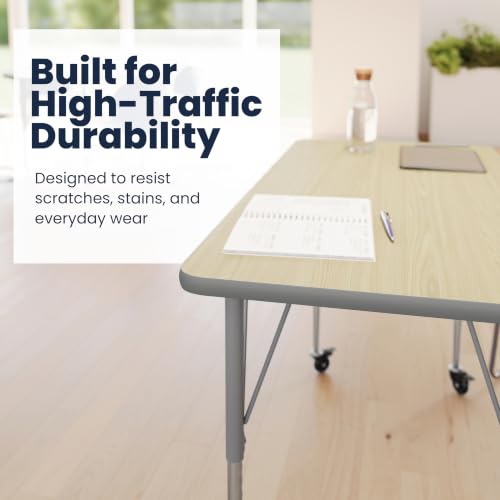 Flash Furniture 48" x 24" Adjustable Activity Table, Light NAT, Casters