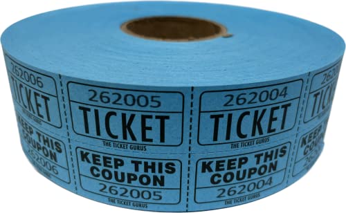The Ticket Gurus Raffle Tickets - (4 Rolls of 2000 Double Tickets) 8,000 Total 50/50 Raffle Tickets (Blue/Green/Red/White) …