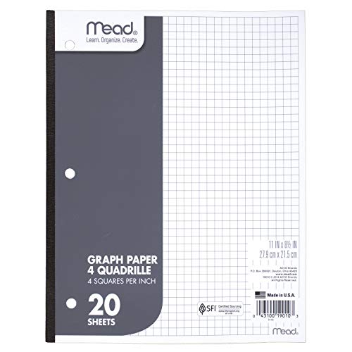 Mead Graph Paper Pads, Quadrille, 4 Squares per Inch, 11" x 8-1/2", 20 Sheets, 48 Pads/Pack (73852)