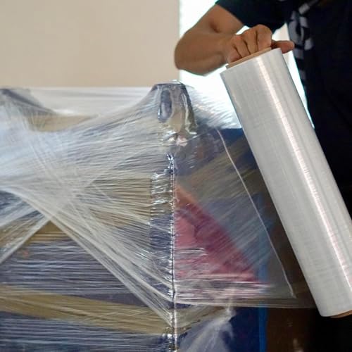 PSBM Blown Stretch Wrap, 4 Rolls 18 Inch x 1500 Feet 70 Gauge Heavy Duty Clear Plastic Wrap Industrial Strength Shrink Film for Moving, Packing & Shipping