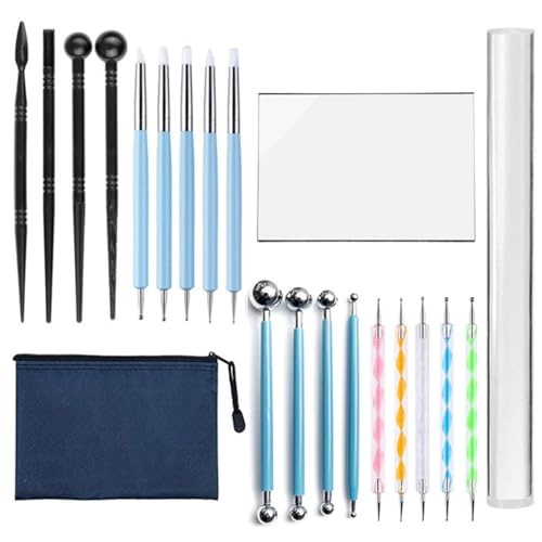 QVEZPRYX Clay Tools 21 Sets of Press Board Silicone Spot Drill Pen Pellet Rod Multi-Shape