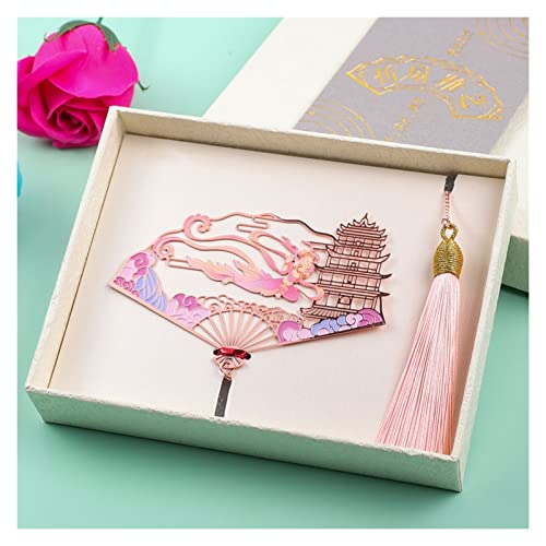 Bookmark Metal Peacock Bookmark Gift Box Hollow Tassel Pendant Chinese Style Student Gift Teacher's Day Gift for Teacher Metal Bookmark (Color : 4) (3)