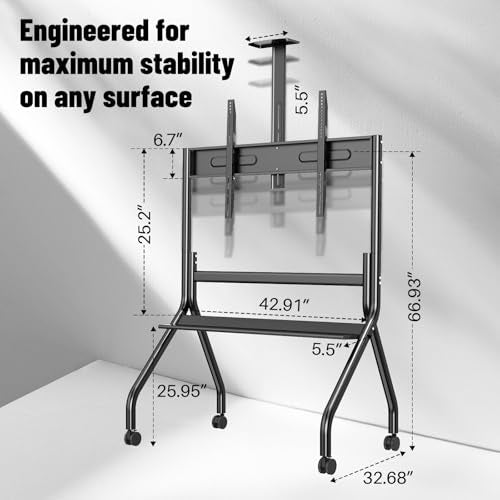 Mobile TV Cart，Rolling TV Stand for 55-100 Inch Large TVs – Heavy Duty Rolling TV Cart with AV Shelf & Camera Mount, Height Adjustable TV Stand on Wheels Holds up to 220 lbs, Max VESA 1000x600 (Black)