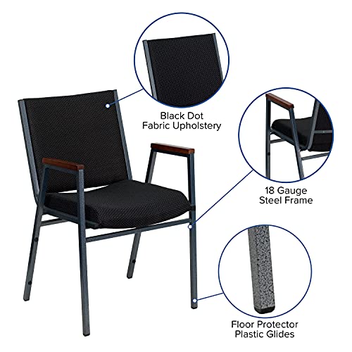 EMMA + OLIVER Heavy Duty Black Dot Fabric Stack Chair with Arms
