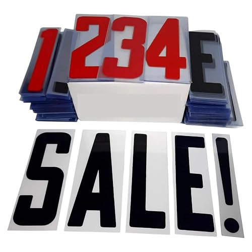 Changeable Outdoor Sign Flexible Letters for Portable Roadside Signs & Reader Boards | Block Style | 8" on 9-7/8" Black Letters/Red Numbers | 290 Count Set