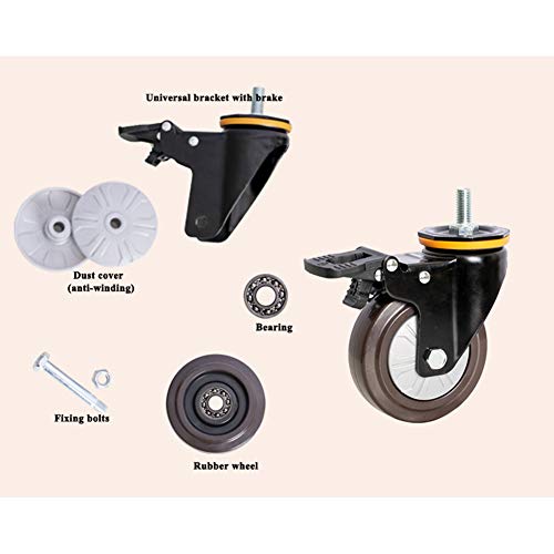 Mavvilo Heavy-Duty Rubber Casters Wheels 3-5 Inch M12 Thread 500Kg Load Capacity Quiet Dustproof Industrial Trolley 360掳 Swivel with Brake 4-Pack for Carts,5 Inch