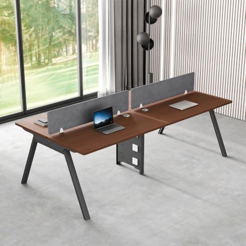CUFEFi Office Cubicle Desk, Modular Workstation with Privacy Panels, Durable Work Surface and Built-in Cable Management, for Startups, Call Centers and Professional Offices (Brown, 4Person-94.5in)