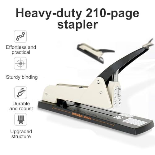 Heavy Duty Long Reach Stapler with 200 Sheet Capacity and Adjustable Depth for Office Documents and Booklets
