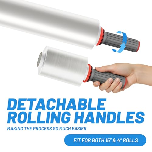 Plastic Wrap for Moving 15" x 1000 ft Stretch Wrap Kit with 2 Mini Stretch Film Rolls, Universal Handle, Safety Cutter for Furniture, Packing, Shipping & Storage