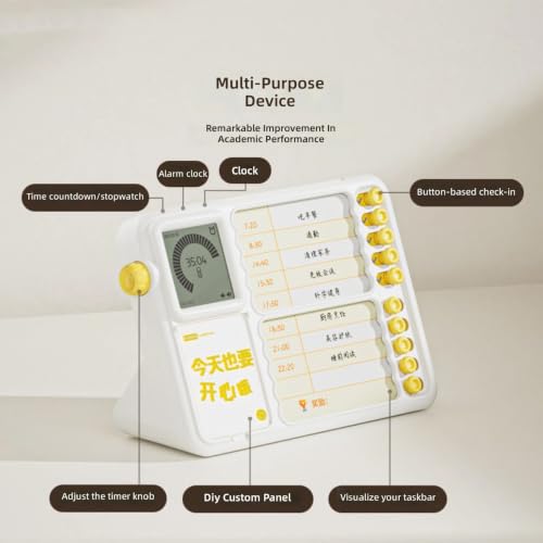 Homework Routine Planner Timer Board, Visual Desk Board with Electronic Display, 10 Task Slots, Rotary Knob, and Home Study Planning Visual Study Timer Homework Routine Planner Desk Task Home