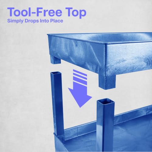 Luxor Three Shelf Heavy Duty High Capacity Tub Cart with Handle - 18"D x 35.25"W x 37.25"H, Plastic, Blue
