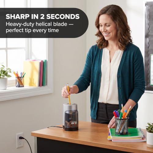 Casafoyer Electric Pencil Sharpener for Classroom, Heavy Duty, Auto Stop, Vertical Design, Black and Gray, 6 x 4 Inches, 2 Units
