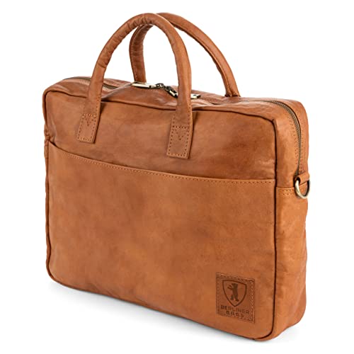 BERLINER BAGS Full Grain Leather Laptop Bag For Men Madrid, Brown