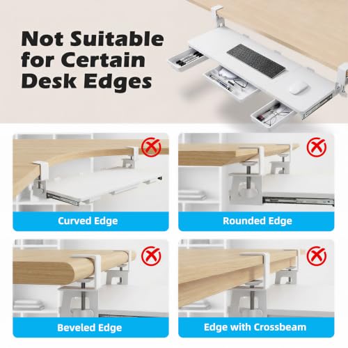 TECLUK Large Keyboard Tray Under Desk 33.5x11.4“ with 3 Drawer,White