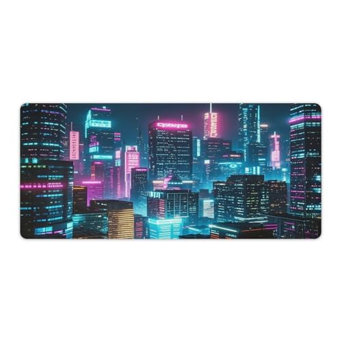 Urban Nighttime Locked Edge Desk Mat & Mouse Pad Premium Rubber Desk Protector Large Size for Laptop/Keyboard Multi-Size Optional for Home Office Internet Cafe
