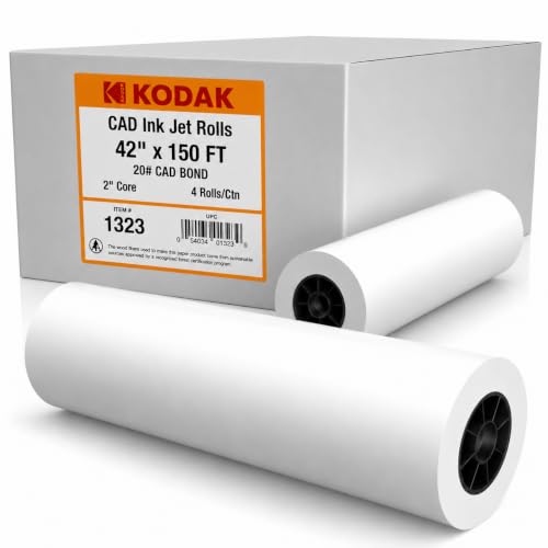 KODAK Wide Format Paper 42" x 150 FT 20# CAD Bond, 2" Core, 4 Rolls/Ctn