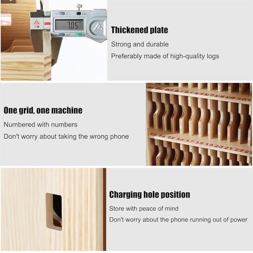Cell Phone Cabinet Wood Pocket Chart Storage Locker Box, Desktop Mobile Phone Holder Organizer with a Lock, Mobile Phones Safe Deposit Box w/Portable Handle, for Office School Classroom Gym