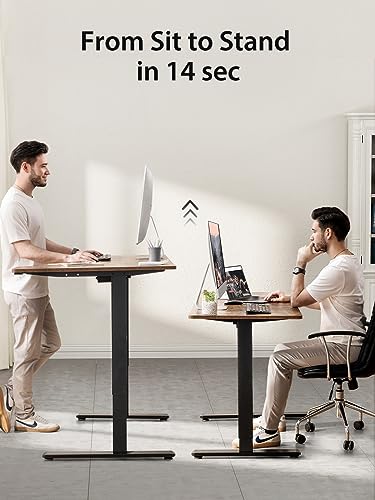 Marsail L Shaped Electric Standing Desk, 55x34 Inch Desk Adjustable Height with Headphone Hook, Large Computer Sit Stand for Home Office Sturdy Writing Workstation, Rustic (MSEDS2B1)