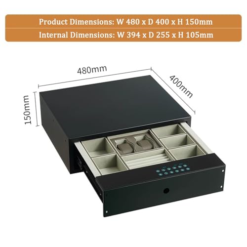OGMOYT Steel Password Drawer Safe Built-in Jewelry Trays for Necklaces Rings Watches Storage Hidden Quick Access Home Safe for Valuables,480Mm