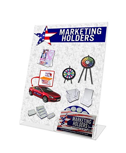 10 Pack Sign Holder 8.5”W x 11”H Frame with 3.5" x 2" Business Card Slot Table Counter Display Stand Clear Acrylic Slanted Back Advertisement Display by Marketing Holders