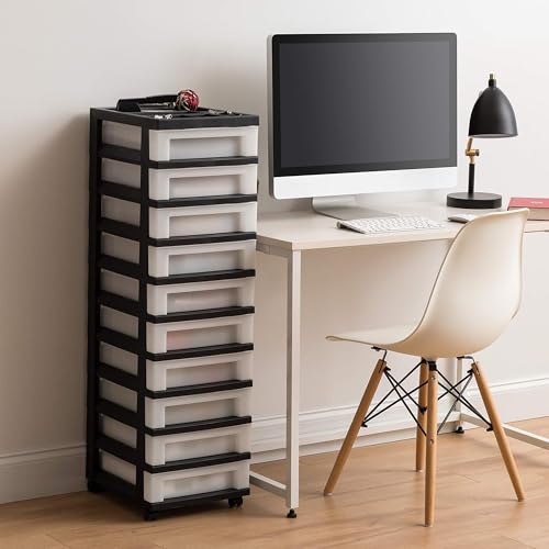 IRIS USA 2 Pack 10-Drawer Plastic Rolling Storage Cart Organizer with Wheels and Drawers for Craft Supplies, Office, Classroom and Closet Use, Black