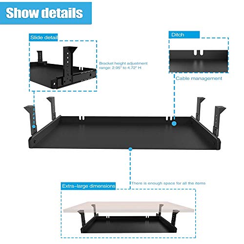 FRMSAET All-Metal 20/24/30 inch Slide Out Drawer Platform (20 inch, Black)