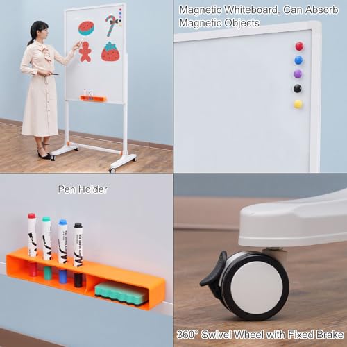 TRUNXUCL Rolling Whiteboard Magnetic, Dry Erase Board with Stand, Standing White Board on Wheels, Height Adjustable(White,70x100cm/27.5x39in)