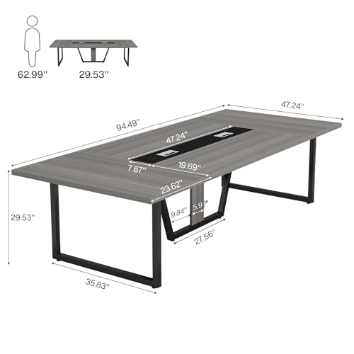 Tribesigns 8FT Conference Table, 94.49 L x 47.24 W x 29.53 H Inches Large Meeting Podcast Table for 10 People, Business Style Wooden Training Table with Strong Metal Frame for Office Conference