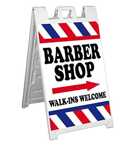 4 Less Co Signicade A-Frame Sidewalk Sign - BARBER SHOP WALK-INS WELCOME