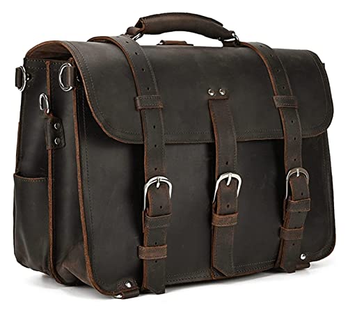 TaoshuNLy Crazy Horse Leather Messenger Shoulder Bag 13inch Laptop Briefcase Computer Handbag Bussiness Crossbody Bag(Dark Brown)