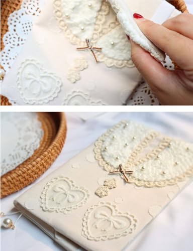 Book Cover A5 A6 Plush Bear Sleeve with Bonus Notebook Lace Heart Pocket Bible Case Crochet Flower Button(A5 Ruled)