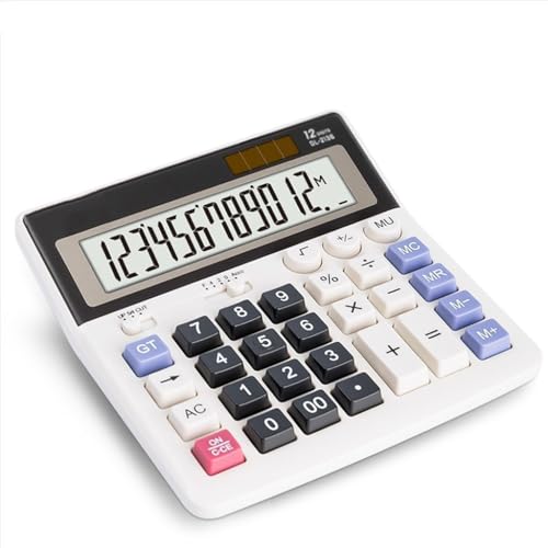NSUQOA Desktop Calculator Financial Office Business 12 Bit Battery Solar Power Supply