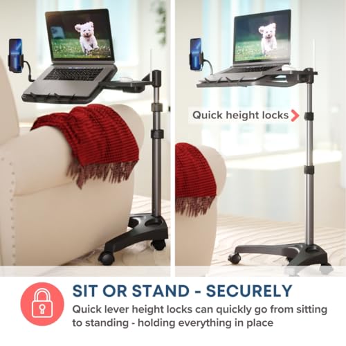 LEVO V16 Rolling Laptop Stand Laptop Cart with Mouse Tray, Phone Holder