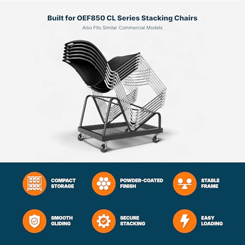 OEF Furnishings OEFCL85 Stack Chair Dolly, Heavy Duty Steel Cart (Vertical Cradle, Fits OEF850CL Series and Similar Sized Stack Chairs, 1100 lb Weight Capacity, Swivel Casters)
