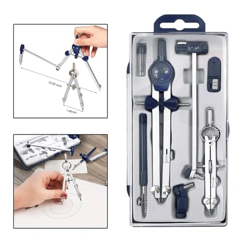 HYffUUOP Geometry Compass Set,Metal Drafting Tools Kit with Adjusting Wheel and Extension Beam Math Compass for Students,Engineers & Architects