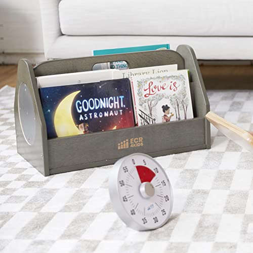 ECR4Kids Double-Sided Book Caddy with Countdown Timer, Portable Library, Grey Wash