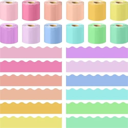 Bulletin Board Borders 12 Roll 630 Feet Ful Bulletin Board Borders Bulk for Classroom Decoration Scalloped Rolled Border Trim for Back to School Chalk(Candy Color)