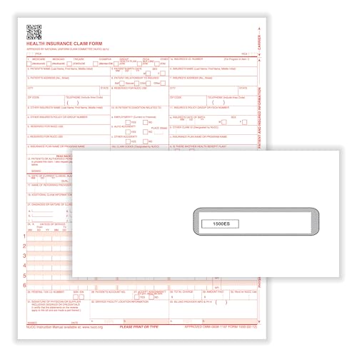 ComplyRight CMS-1500 Claim Forms and Self-Seal Envelopes Set, Laser, 4-1/2" x 9-1/2", Pack of 500, Office Work Supplies for Physicians, Practitioners, Specialty Providers, Medical Billing Companies