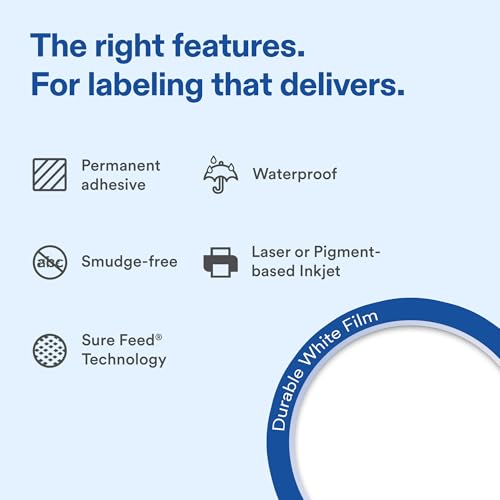 Avery Durable White Rectangle Waterproof Labels, 5" x 4", Laser/Pigment-Based Inkjet Printer Compatible, 400 Printable Labels Total, Great for Branding, Packaging, and More