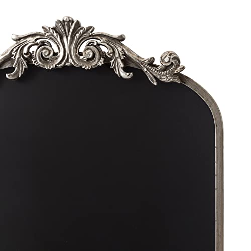 Kate and Laurel Arendahl Arch Chalkboard; Silver; 19 x 31; Framed Arched Ornate Vintage Magnetic Chalkboard for Unique Display; Decoration; and Organization